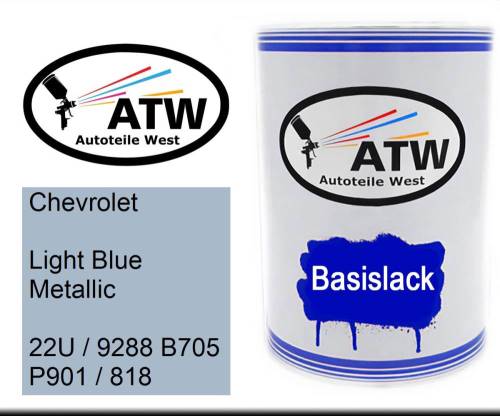 Chevrolet, Light Blue Metallic, 22U / 9288 B705 P901 / 818: 500ml Lackdose, von ATW Autoteile West.